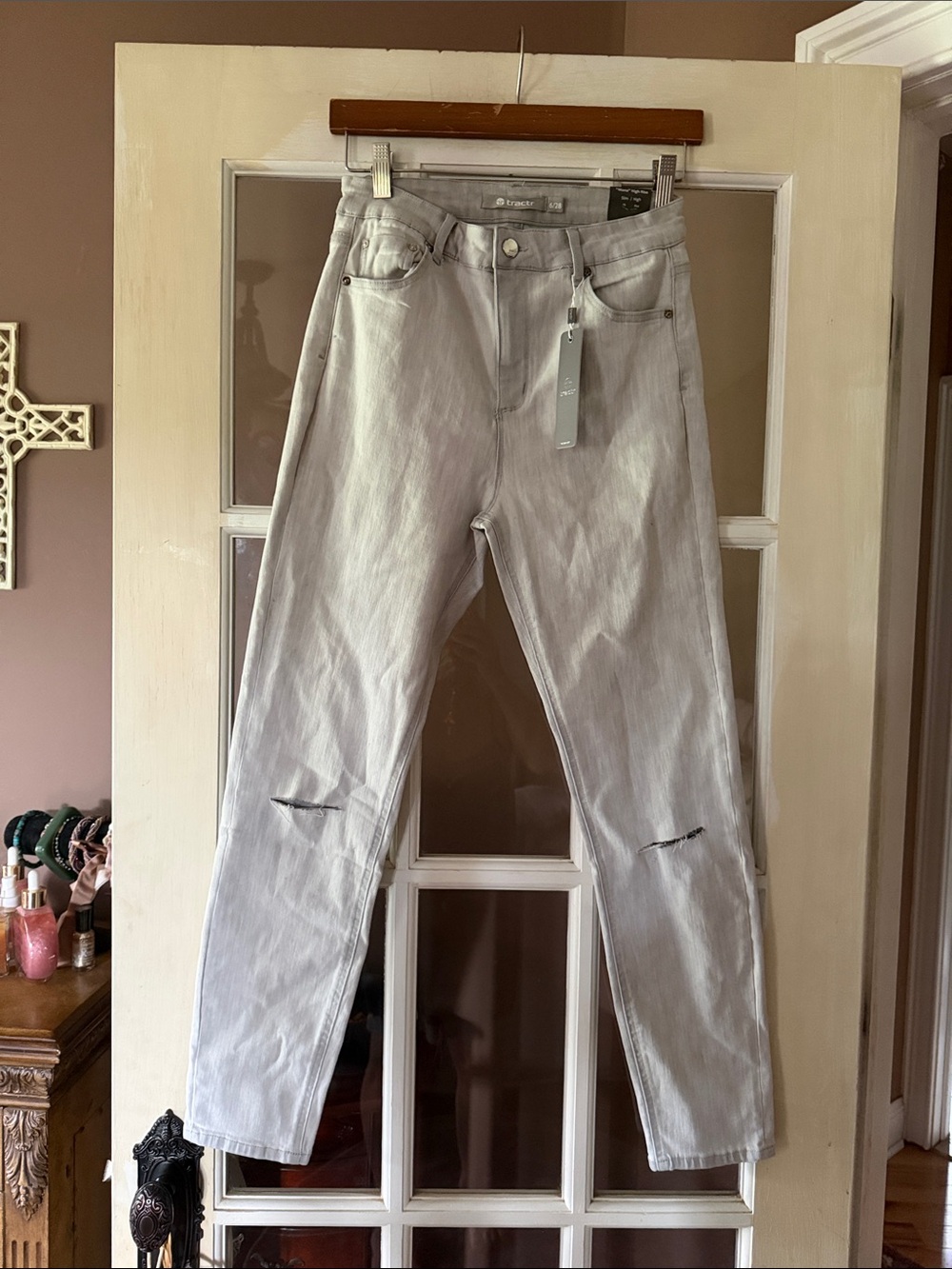 Light Gray Distressed High-Rise Jeans
